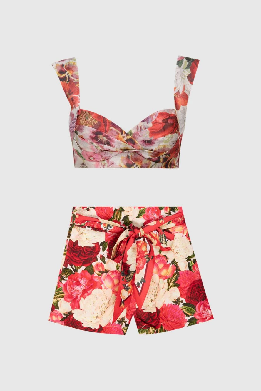 Zimmermann Women's suit red and beige floral pattern - floral pattern, decorative belt. linen, silk. Country of manufacture: Italy. Care: specialized cleaning - photo 1