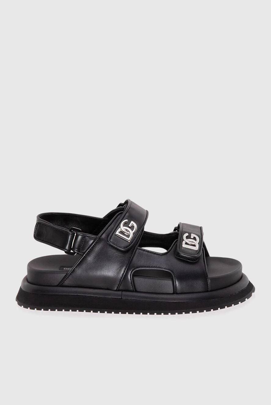 Dolce & Gabbana Sandals for men black leather with logo - Decoration: logo, open toe. genuine leather. Velcro. Country of manufacture: Italy. Care: specialized cleaning - photo 1