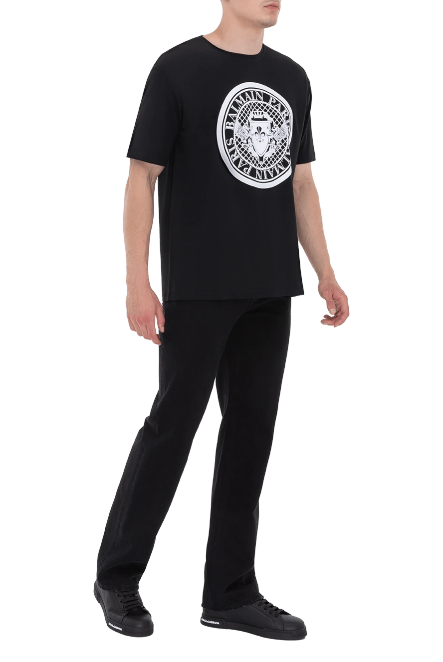 Balmain men's black cotton t-shirt with white logo print 173852