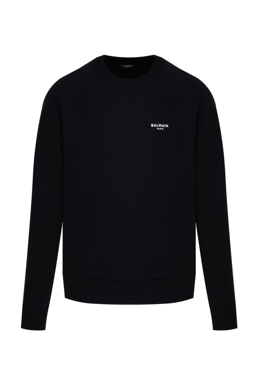 Balmain Sweatshirt for men black cotton with white logo - logo print. cotton. Country of manufacture: Italy. Care: specialized cleaning - photo 1