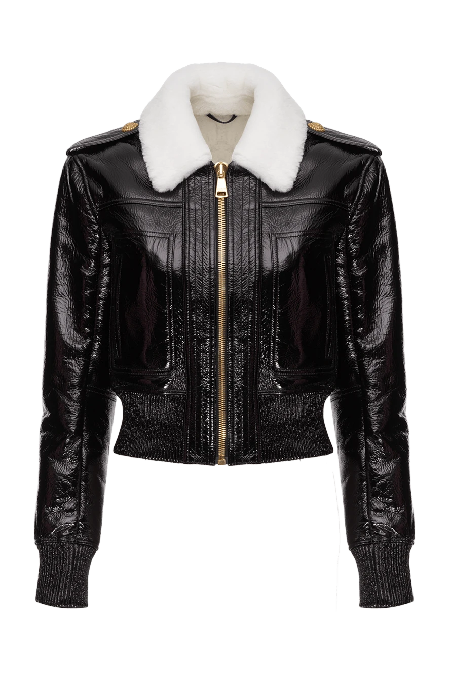 Ladies black leather jacket with fur collar hotsell