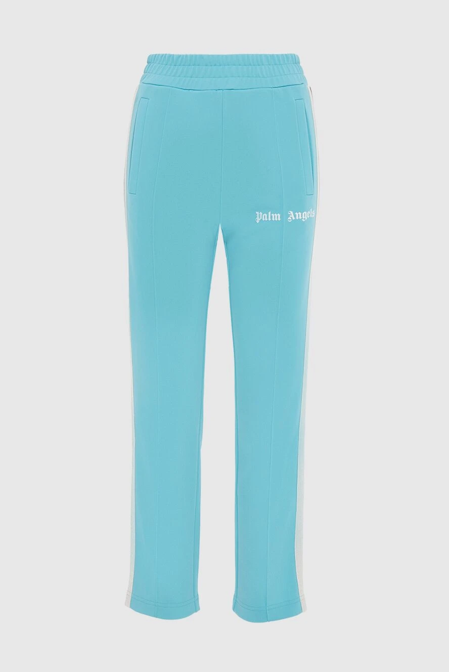 Palm Angels Blue polyester sports pants for women - logo, stripes. 100% polyester. Closure: elastic. two side pockets. Country of manufacture: Italy. Care: specialized cleaning - photo 1