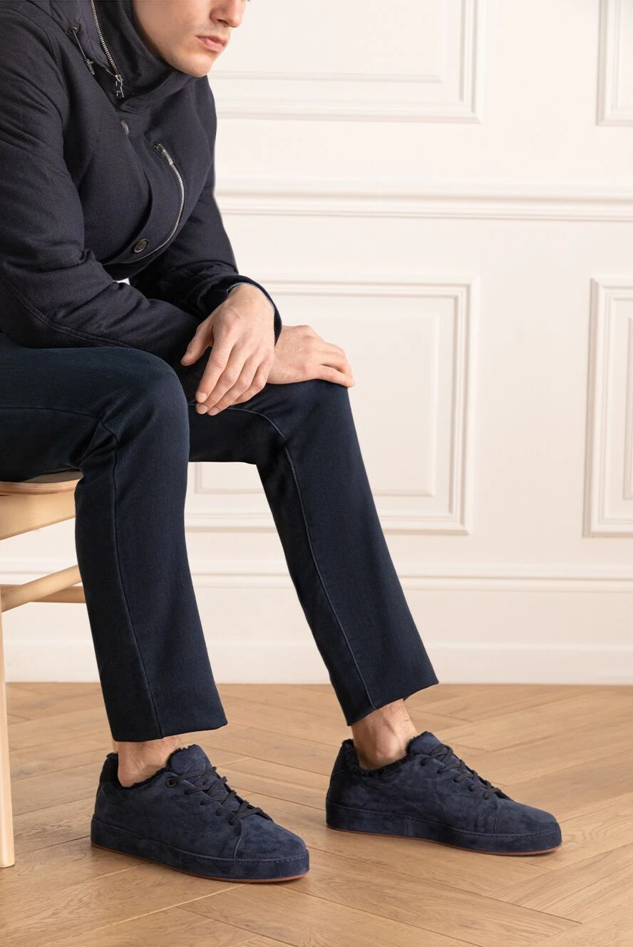靴 Loro Piana ultimate work Loro Piana тёплые кроссовки из нубука глубокого синего цвета с