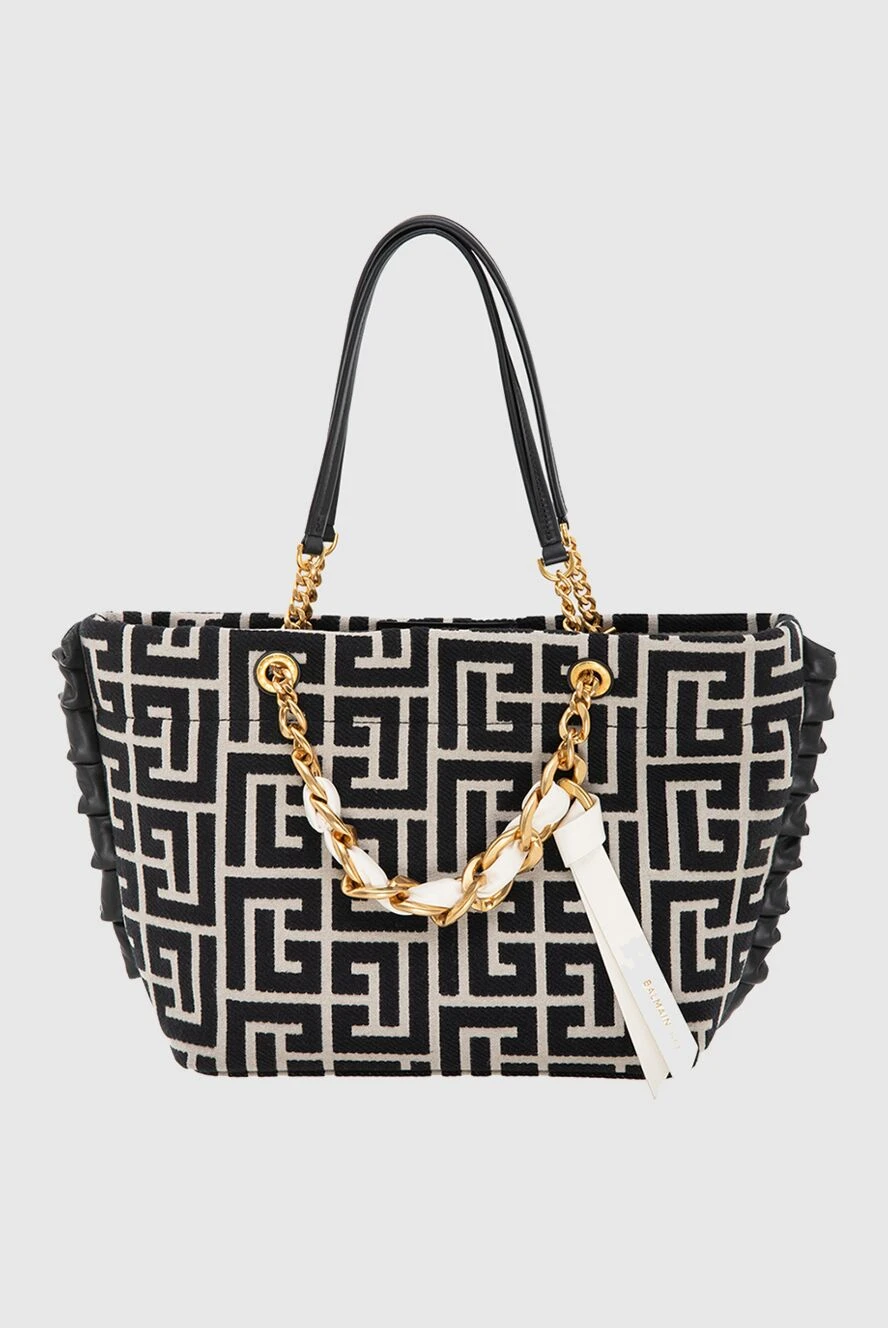 Balmain Black polyurethane and polyester bag for women - Decoration: monogram pattern, gold-plated chain. polyurethane, polyester. zipper. Country of manufacture: Italy. Care: specialized cleaning - photo 1