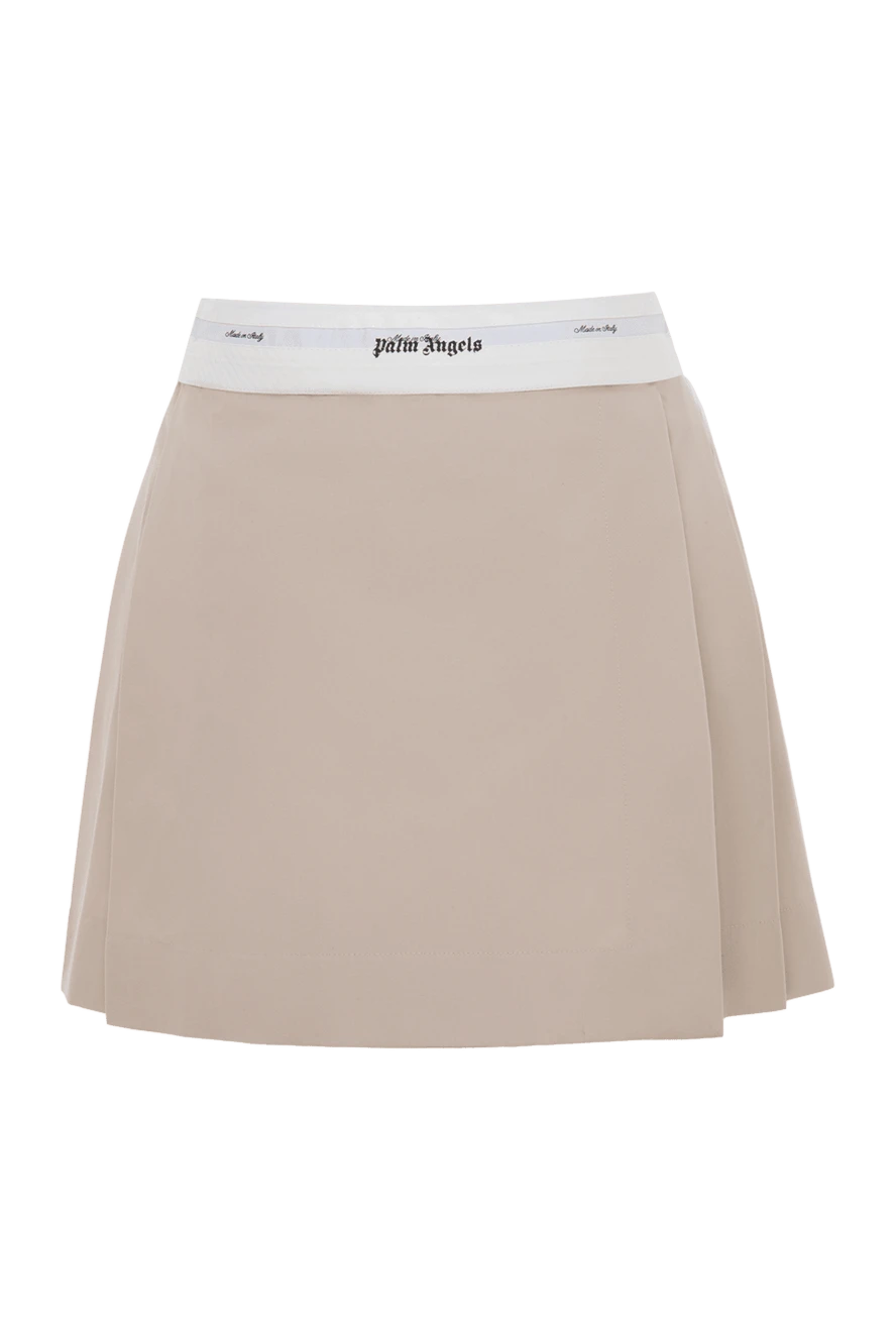 Palm Angels Beige women's mini skirt with white belt and logo - Decoration: logo on the belt. polyester, cotton. hidden zipper. Country of manufacture: Italy. Care: specialized cleaning - photo 1