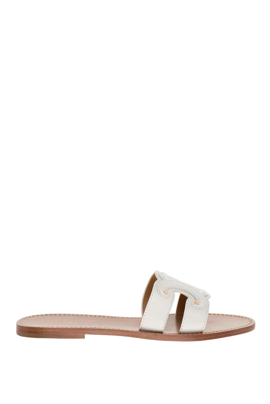 Celine Women's leather slippers with embossed logo, white - gold-plated metal details, embossed logo, contrasting sole. leather. Country of manufacture: Italy. Care: specialized cleaning - photo 1