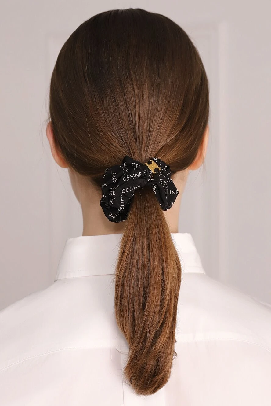 希少◆入手困難【CELINE】ribbon hair clip Le Soir black gold Le Soir Ribbon Hair Clip in Polyester, Calfskin, Brass with