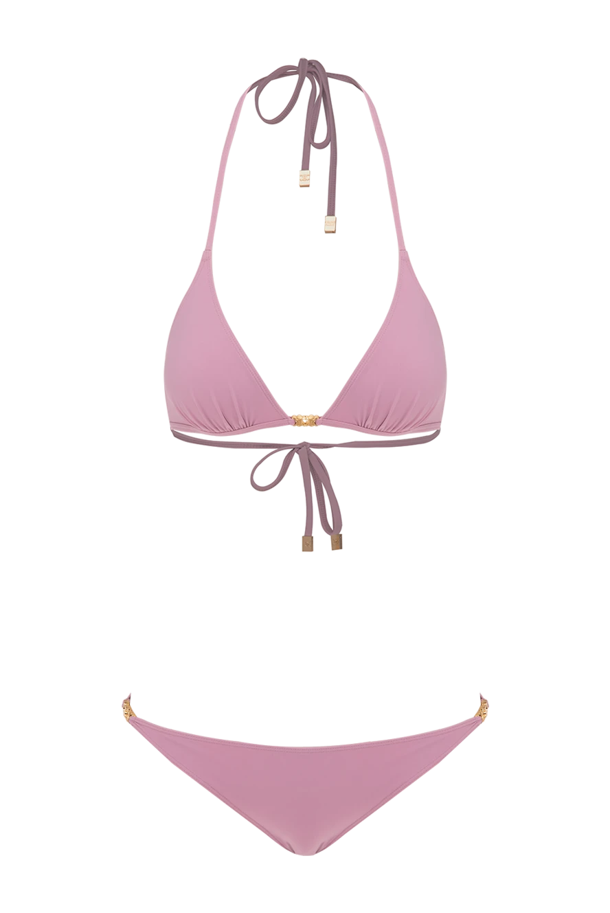 Celine Women's pink two-piece swimsuit with gilded ribbon - metal logo. polyamide, elastane. laces. Country of manufacture: Italy. Care: specialized cleaning - photo 1