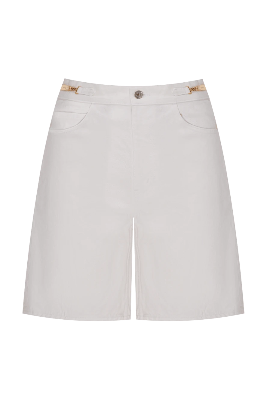 Celine Women's white shorts with gilded chains - Decoration: logo engraving on button and chains. 100% cotton. Country of manufacture: Italy. Care: specialized cleaning - photo 1