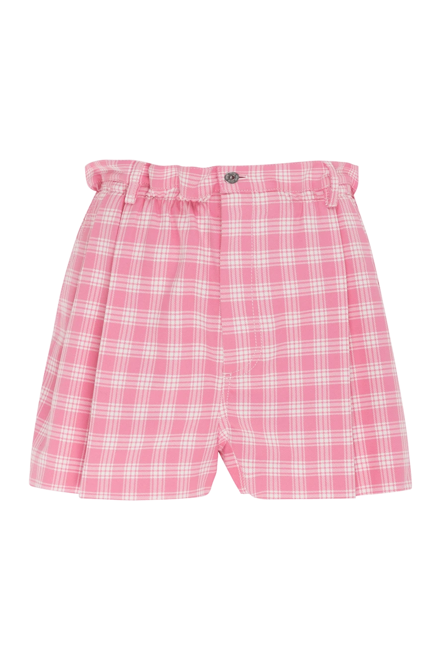 Miu Miu Women's pink cotton shorts in a square pattern - Decoration: check pattern, logo print on the back, adjusted waist. 100% cotton. button. Country of manufacture: Italy. Care: specialized cleaning - photo 1