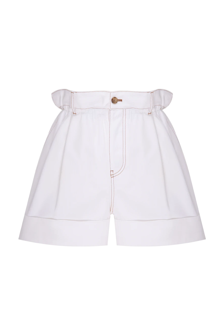 Miu Miu White cotton shorts for women - Decoration: logo print on the back, adjusted waist. 100% cotton. buttons, elastic inserts. Country of manufacture: Italy. Care: specialized cleaning - photo 1