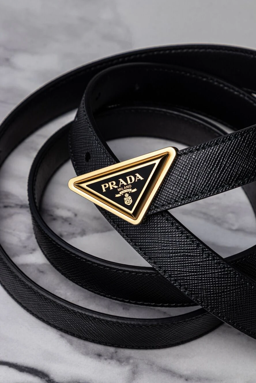 Prada women's black leather belt with triangular logo buckle