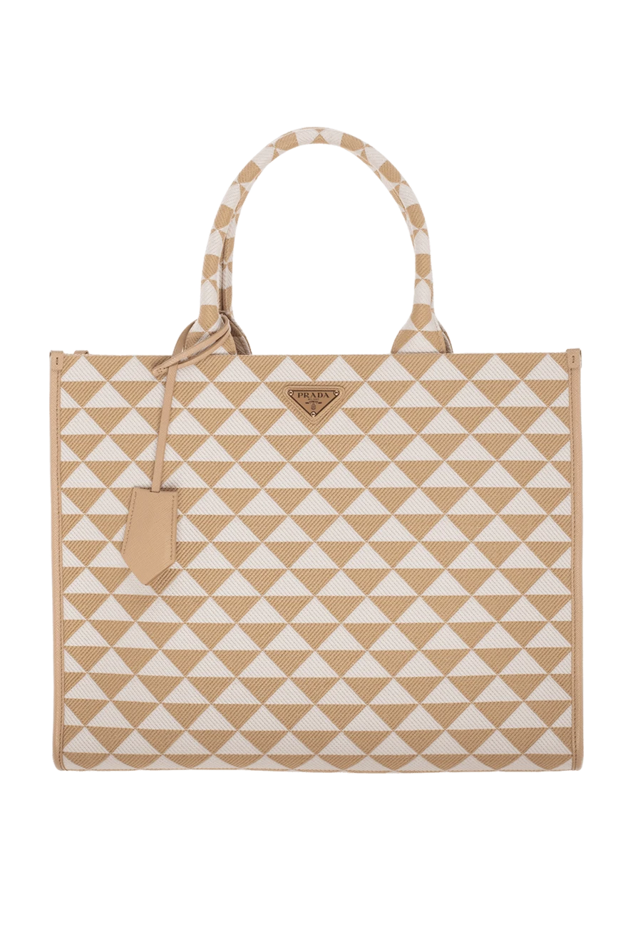 Prada Women's bag made of beige textile in a geometric pattern - triangular metal logo, geometric pattern all over the surface. textile. zipper. Country of manufacture: Italy. Care: specialized cleaning - photo 1