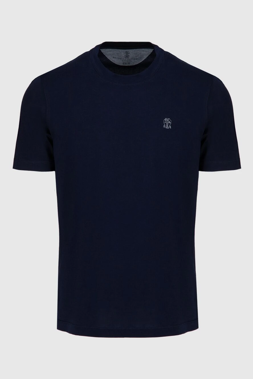 Brunello Cucinelli Men's blue cotton T-shirt with logo - logo print. cotton. Country of manufacture: Italy. Care: specialized cleaning - photo 1