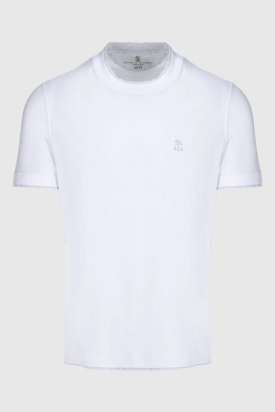 Brunello Cucinelli Футболка мужская белая хлопковая с серым лого - принт логотипа. хлопок. Страна производитель: Италия. Уход: специализированная чистка - фото 1