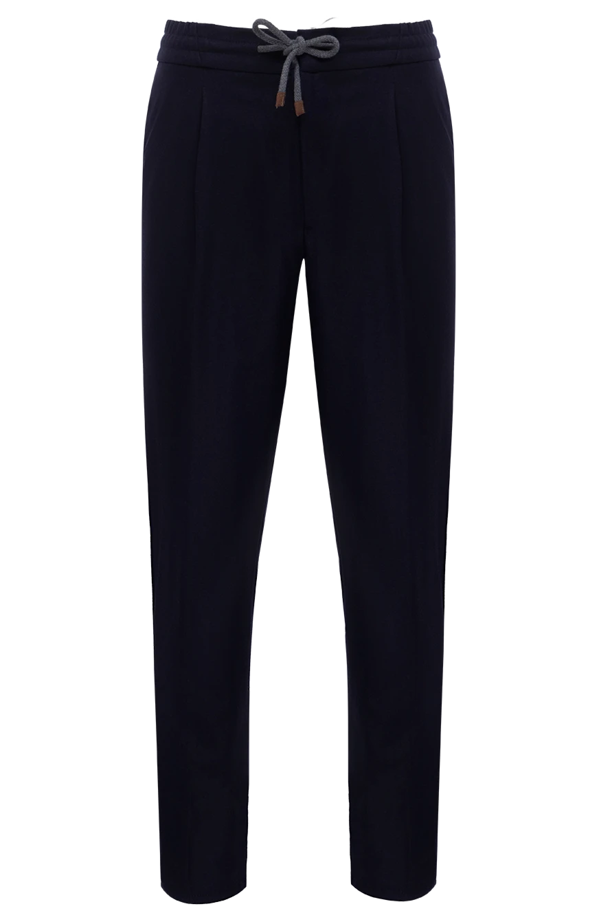 Brunello Cucinelli Men's blue woolen pants - 100% wool. Fastener: tie. Country of manufacture: Italy. Care: specialized cleaning - photo 1
