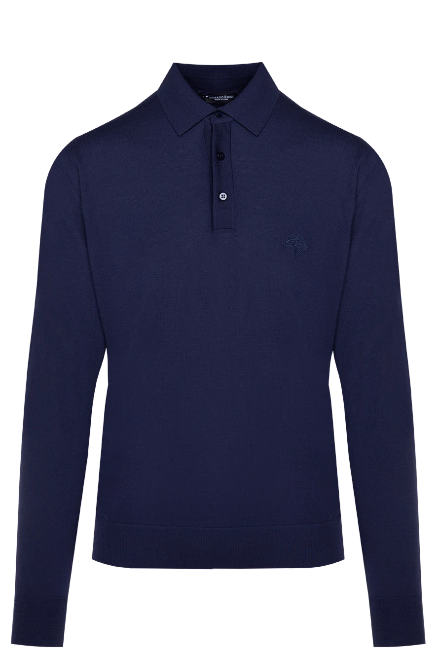 Stefano Ricci Шерстяное поло с длинным рукавом в насыщенном темно синем цвете - вышитый логотип. шерсть. пуговицы. Страна производитель: Италия. Уход: специализированная чистка - фото 1