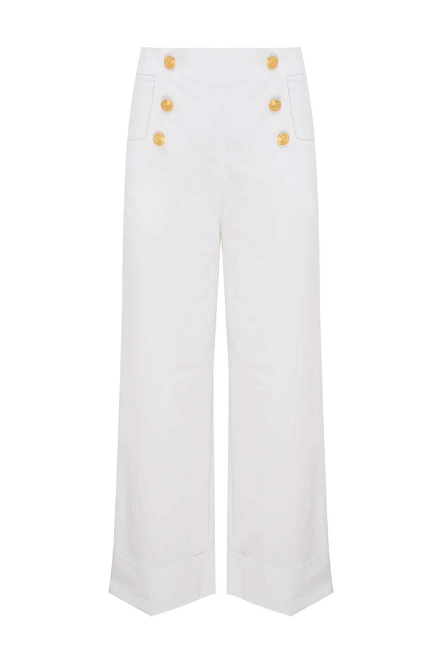 P.A.R.O.S.H. Pants for women white with gilded buttons with logo - branded accessories. 98% cotton, 2% elastane. Country of manufacture: Italy. Care: specialized cleaning - photo 1