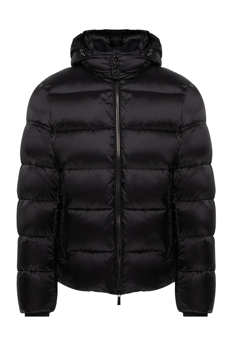 Moorer Black polyamide down jacket for men - Decor: horizontal stitches, hood. Pockets: two side pockets. Insulation: 100% down. Fastening: zipper, buttons. Composition: 100% polyamide. Country of manufacture: Italy. Care: specialized cleaning - photo 1