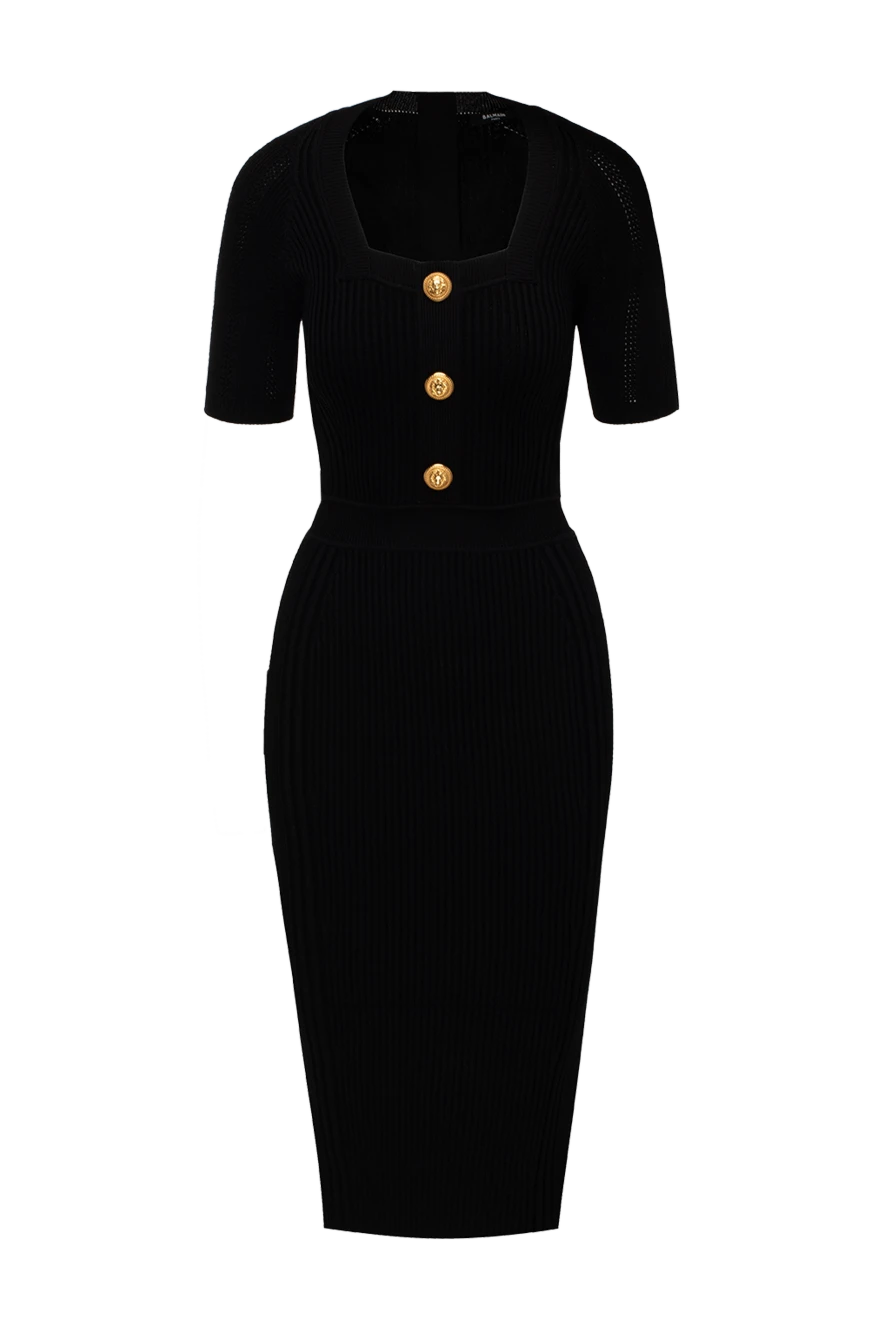 Balmain Black viscose and polyester dress for women - zipper. Decoration: gold-plated buttons. 83% viscose, 17% polyester. Country of manufacture: Italy. Care: specialized cleaning - photo 1