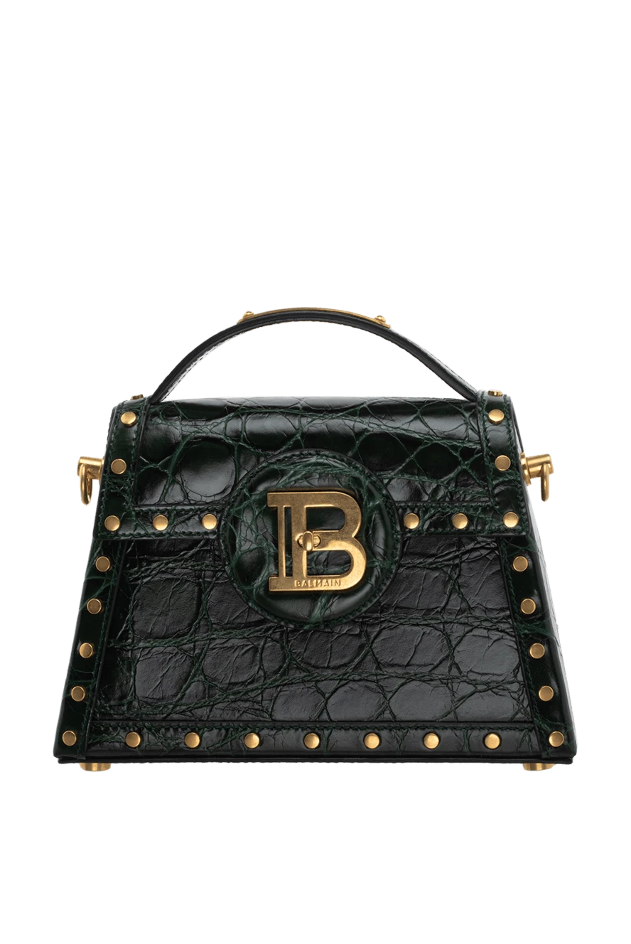 Balmain Women's green leather bag with logo and textured embossing - gold-plated metal details, metal logo, textured embossing. genuine leather. swivel clasp. Country of manufacture: Italy. Care: specialized cleaning - photo 1