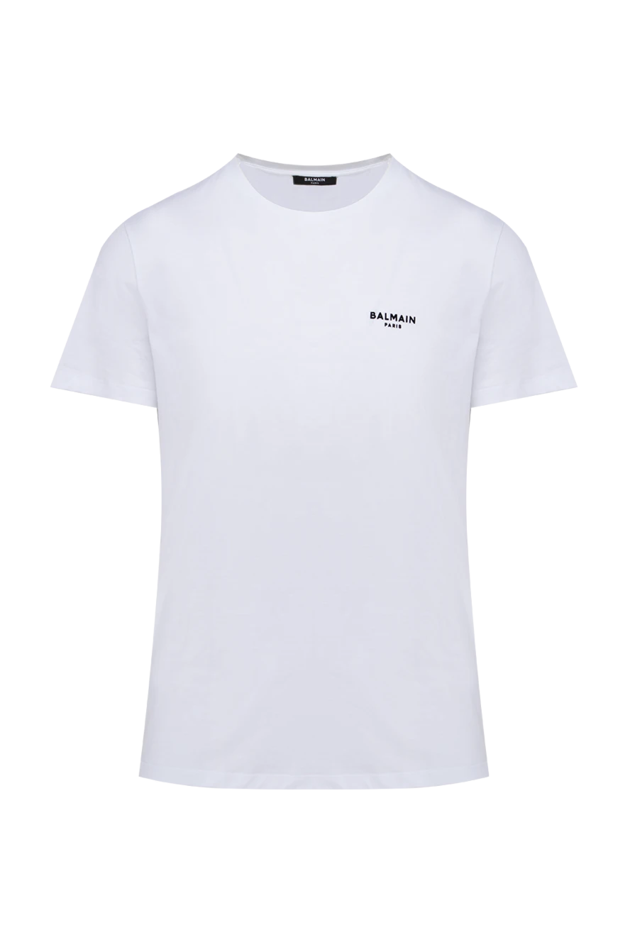 Balmain White cotton T-shirt for men - logo. 100% cotton. Country of manufacture: Italy. Care: specialized cleaning - photo 1