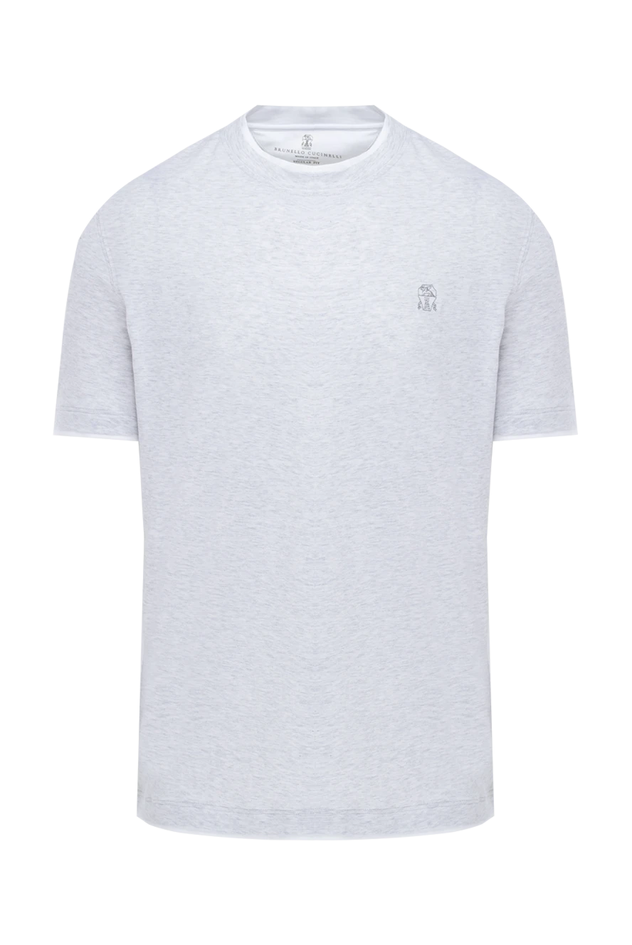 Brunello Cucinelli Футболка из хлопка серая мужская - контрастная окантовка на воротнике, логотип. 100% хлопок. Страна производитель: Италия. Уход: специализированная чистка - фото 1