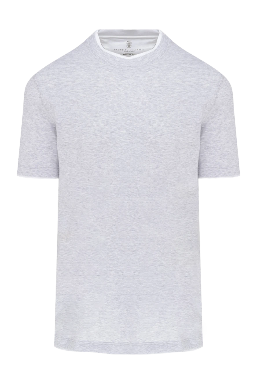 Brunello Cucinelli Gray cotton T-shirt for men - contrasting border on the collar. 100% cotton. Country of manufacture: Italy. Care: specialized cleaning - photo 1
