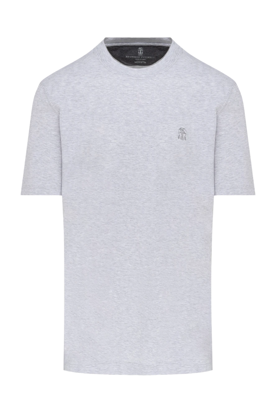 Brunello Cucinelli Gray cotton T-shirt for men - logo, melange. 100% cotton. Country of manufacture: Italy. Care: specialized cleaning - photo 1