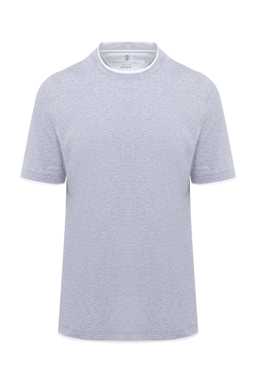 Brunello Cucinelli Gray cotton T-shirt for men - contrasting border on collar and sleeves. 100% cotton. Country of manufacture: Italy. Care: specialized cleaning - photo 1