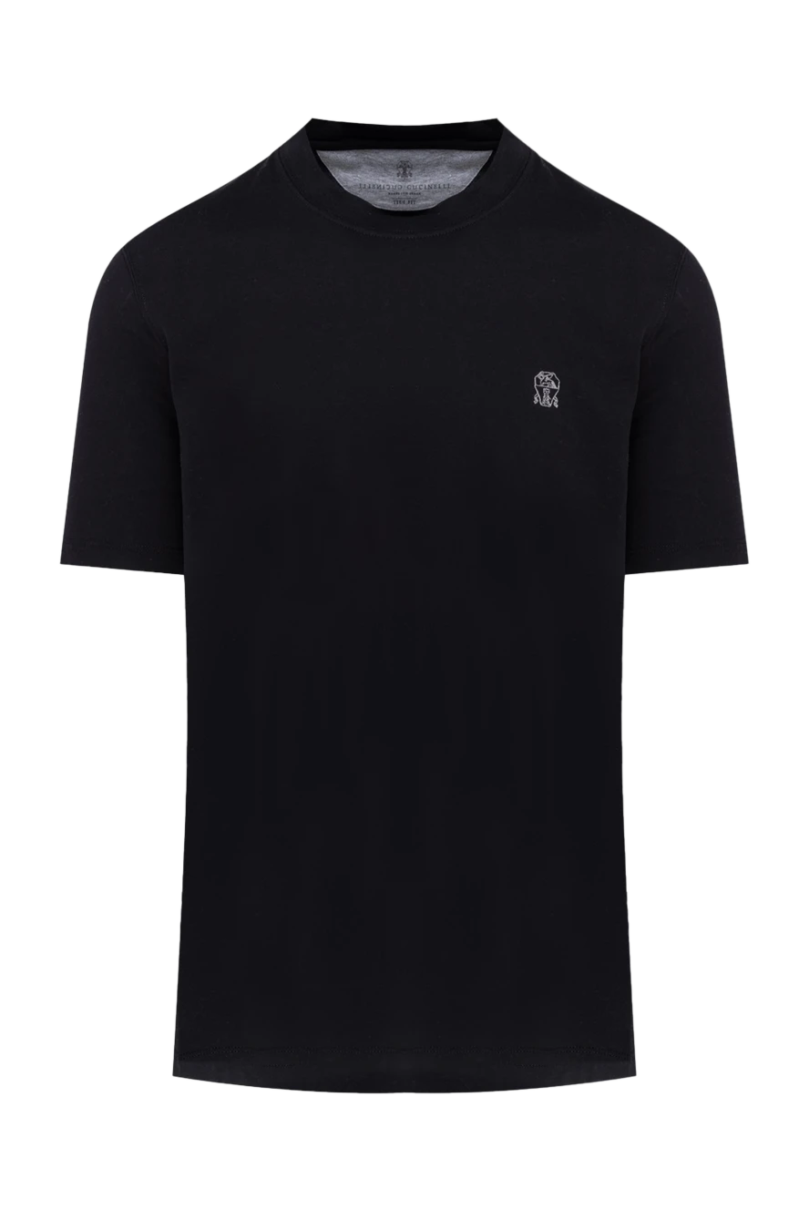 Brunello Cucinelli Black cotton T-shirt for men - logo. 100% cotton. Country of manufacture: Italy. Care: specialized cleaning - photo 1