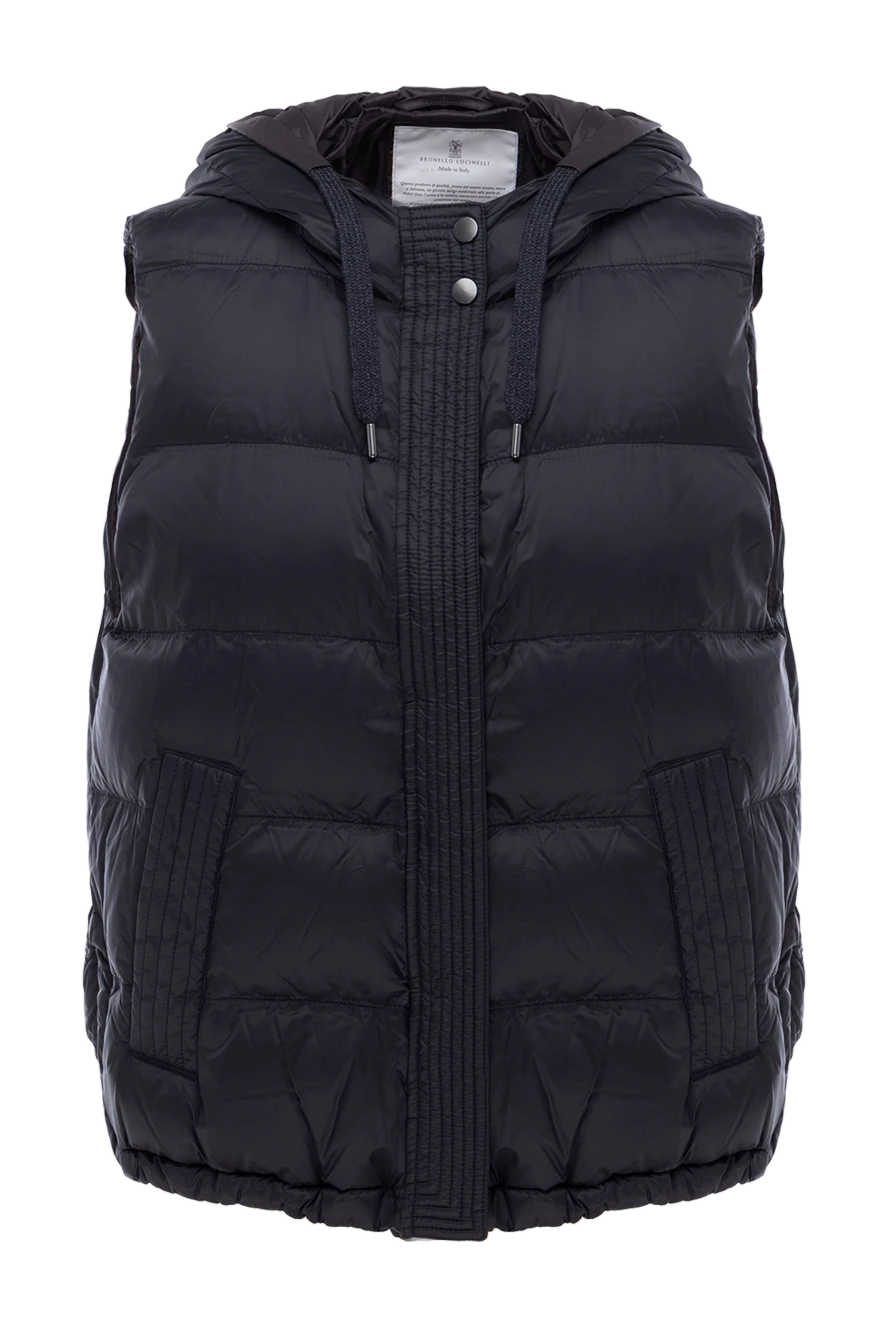 Brunello Cucinelli Жилет із нейлону пуховий чорний жіночий - капюшон. 100% нейлон. блискавка, куліска. дві бічні кишені на кнопках. Утеплювач: пух. Країна виробник: Італія. Догляд: спеціалізоване чищення - фото 1