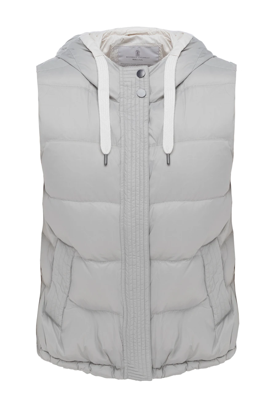 Brunello Cucinelli Жилет из нейлона пуховый серый женский - капюшон . 100% нейлон. молния, кулиска. два боковых кармана на кнопках. Утеплитель: пух. Страна производитель: Италия. Уход: специализированная чистка - фото 1