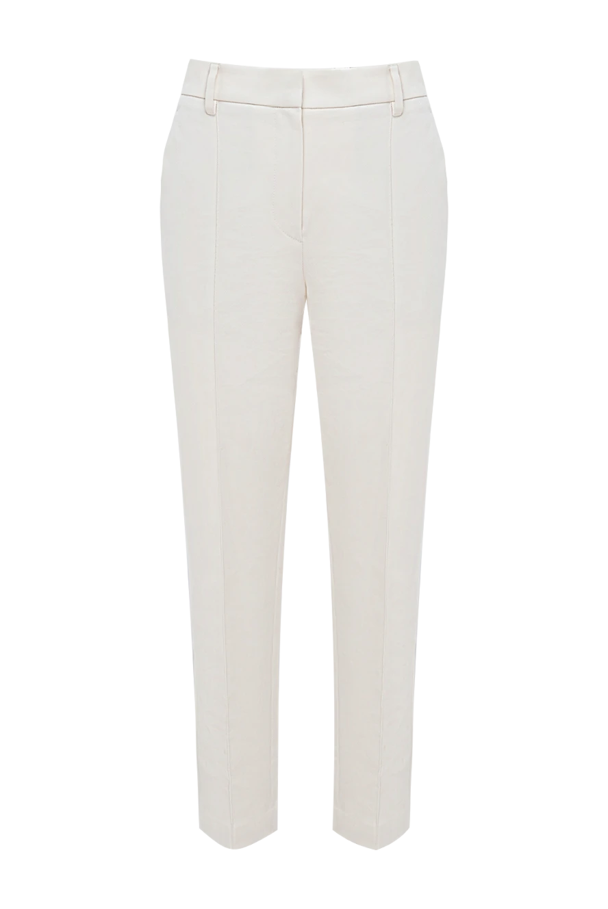 Brunello Cucinelli Women's white trousers with pockets - two side pockets, two back pockets. cotton, elastane. zipper, button. Country of manufacture: Italy. Care: specialized cleaning - photo 1
