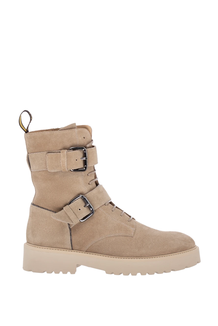 Doucal`s Beige suede boots for women - contrasting sole, buckles. 100% suede. Features: fur trim. zipper. Country of manufacture: Italy. Care: specialized cleaning - photo 1