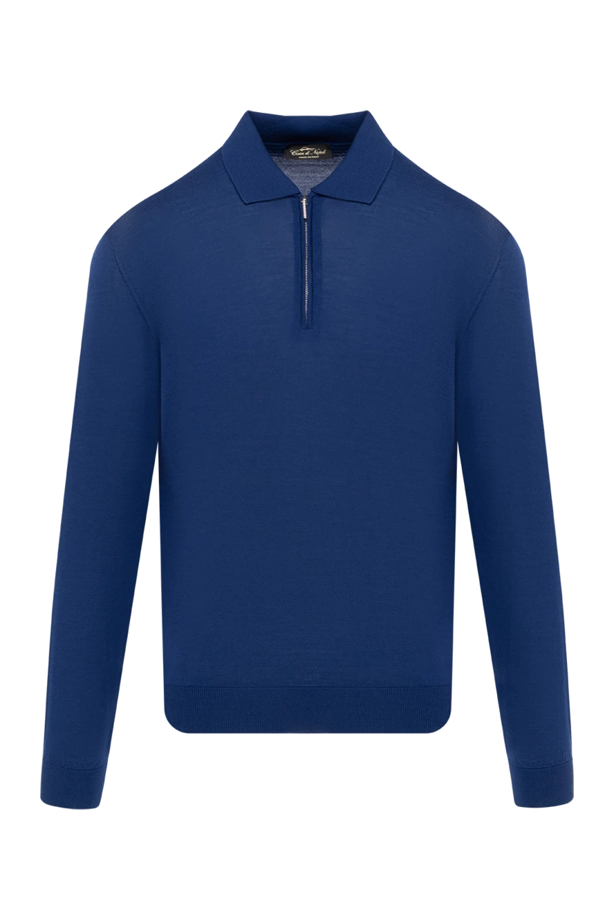 Cesare di Napoli Men's blue long sleeve wool polo - Composition: 100% wool. Closure: zipper. Country of manufacture: Italy. Care: specialized cleaning - photo 1