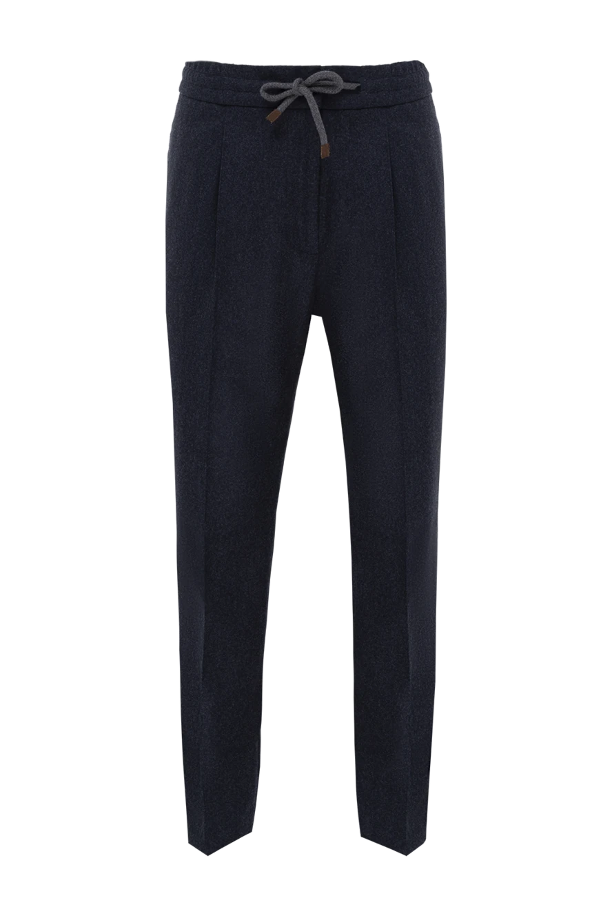 Brunello Cucinelli Blue woolen pants for men - tucks. 100% wool. button, zipper, drawstring. Country of manufacture: Italy. Care: specialized cleaning - photo 1