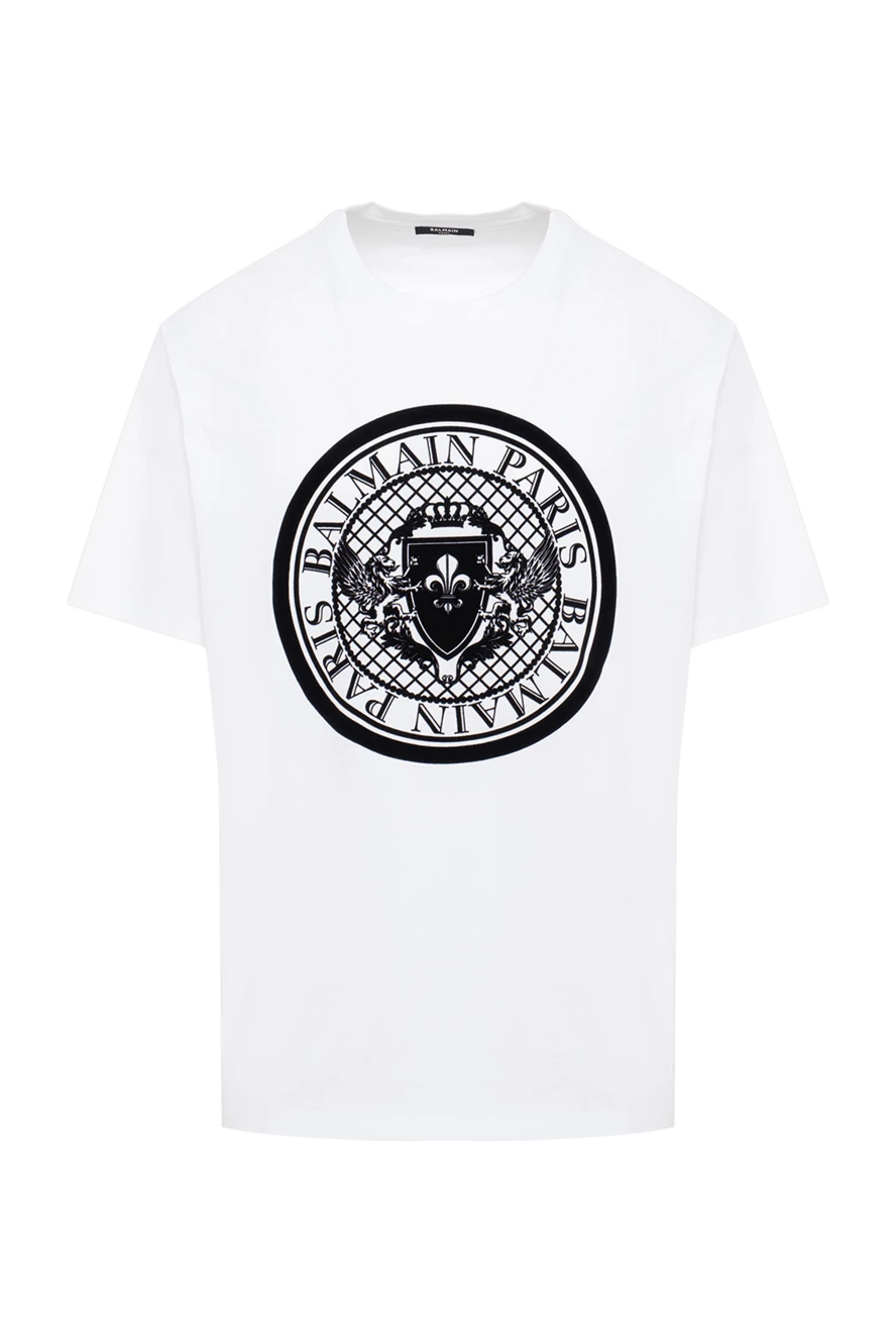 Balmain White cotton T-shirt for men - large drawing logo. 100% cotton. Country of manufacture: Italy. Care: specialized cleaning - photo 1