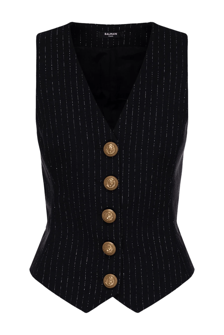 Balmain Black wool vest for women - striped pattern, gilded buttons. buttons. 98% wool, 1% polyamide, 1% polyester. Country of manufacture: Italy. Care: specialized cleaning - photo 1