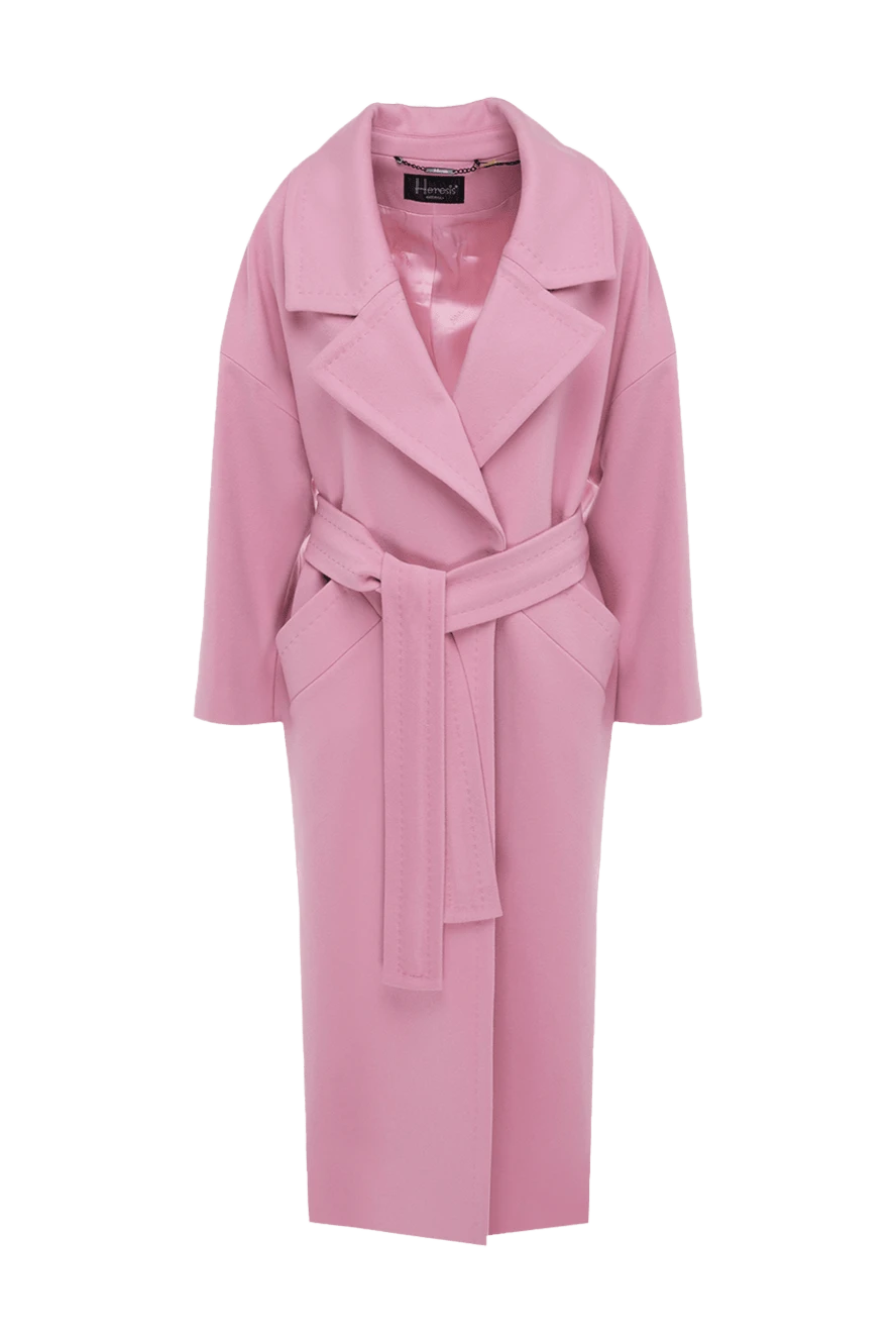 Heresis Pink wool coat for women - Fastener: belt. wide collar. two side pockets. 100% wool. Country of manufacture: Italy. Care: specialized cleaning - photo 1