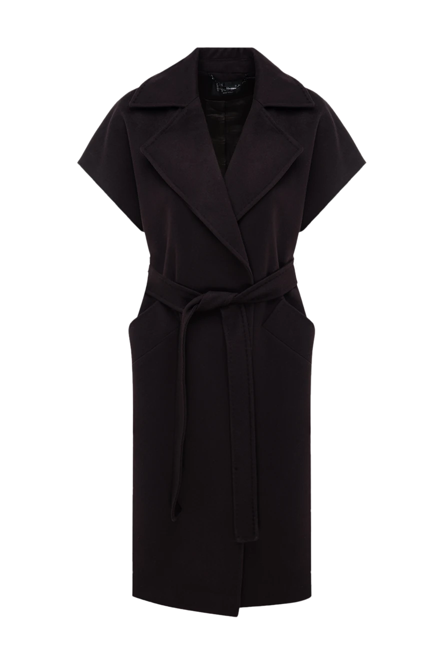 Heresis Brown wool coat for women - Fastener: belt. wide collar, sleeveless. two side pockets. 100% wool. Country of manufacture: Italy. Care: specialized cleaning - photo 1