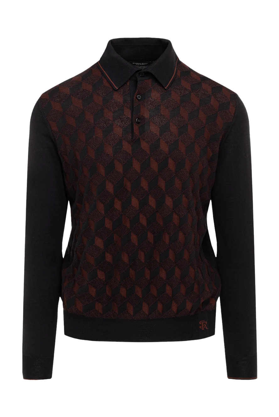 Stefano Ricci Men's brown long sleeve polo shirt with buttons - diamond pattern. 50% wool, 40% silk, 10% cashmere. Closure: buttons. Country of manufacture: Italy. Care: specialized cleaning - photo 1