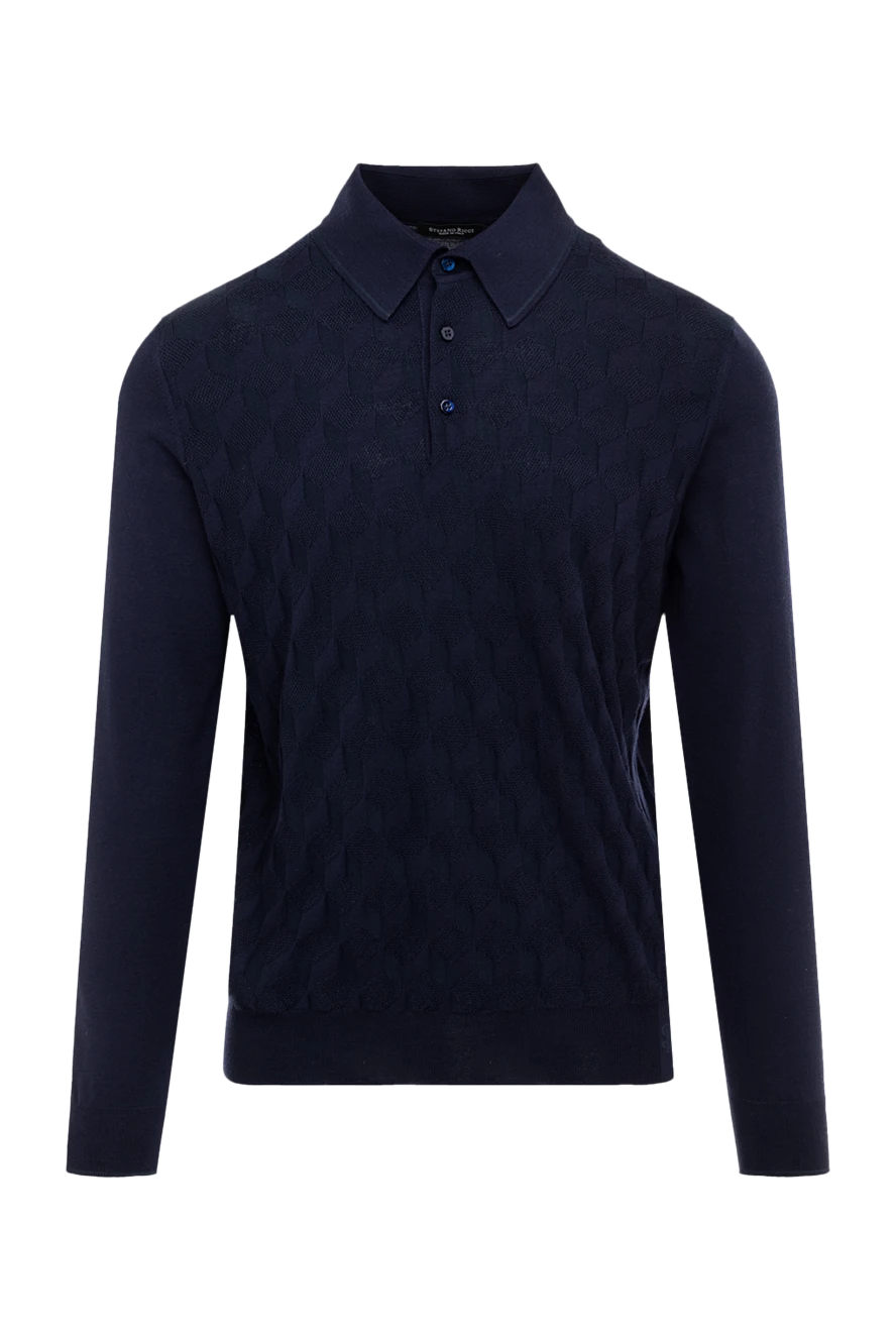 Stefano Ricci Поло з довгим рукавом чоловіче темно-синє на удзиках - фактурний візерунок. 50% вовна, 40% шовк, 10% кашемір. гудзики. Країна виробник: Італія. Догляд: спеціалізоване чищення - фото 1