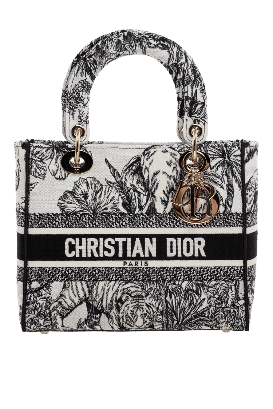 Dior White cotton bag for women - floral pattern, gold-plated logo. 100% cotton. Country of manufacture: Italy. Care: specialized cleaning - photo 1