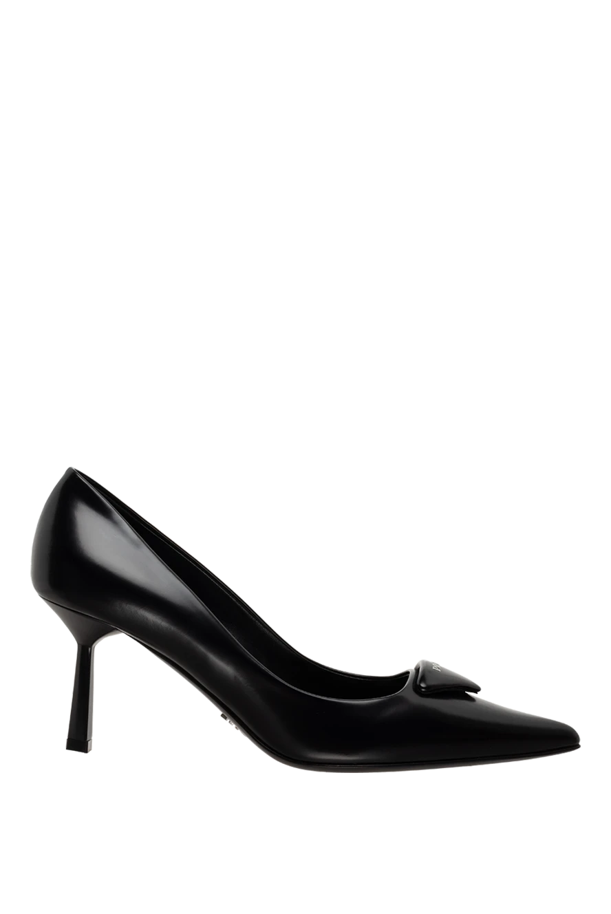 Prada Black leather shoes for women - logo on the toe. 100% genuine leather. Heel height: 8 cm. Country of manufacture: Italy. Care: specialized cleaning - photo 1