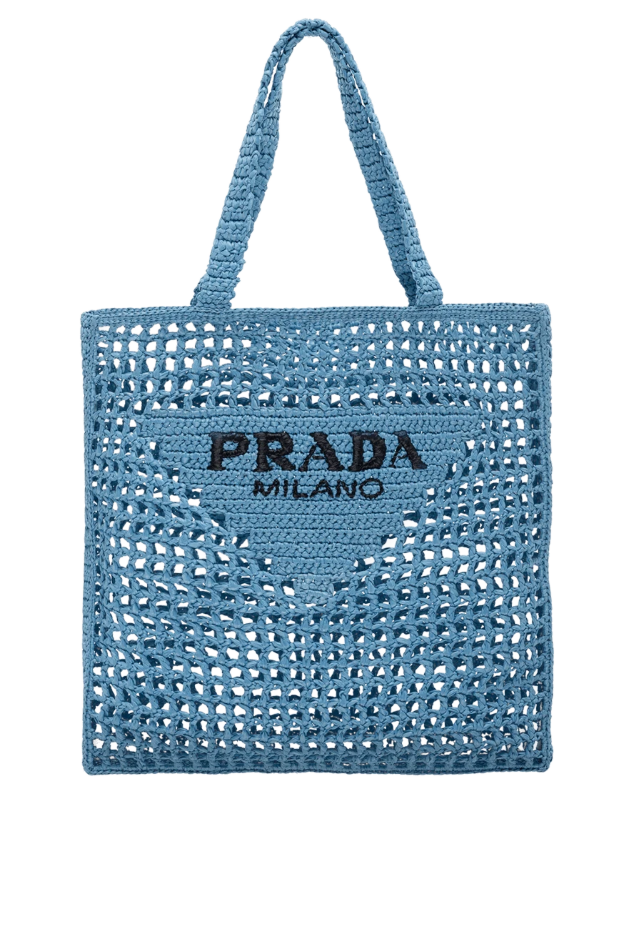 Prada Blue bag for women - braided cut, embroidered logo. 100% paper yarn. Country of manufacture: Italy. Care: specialized cleaning - photo 1