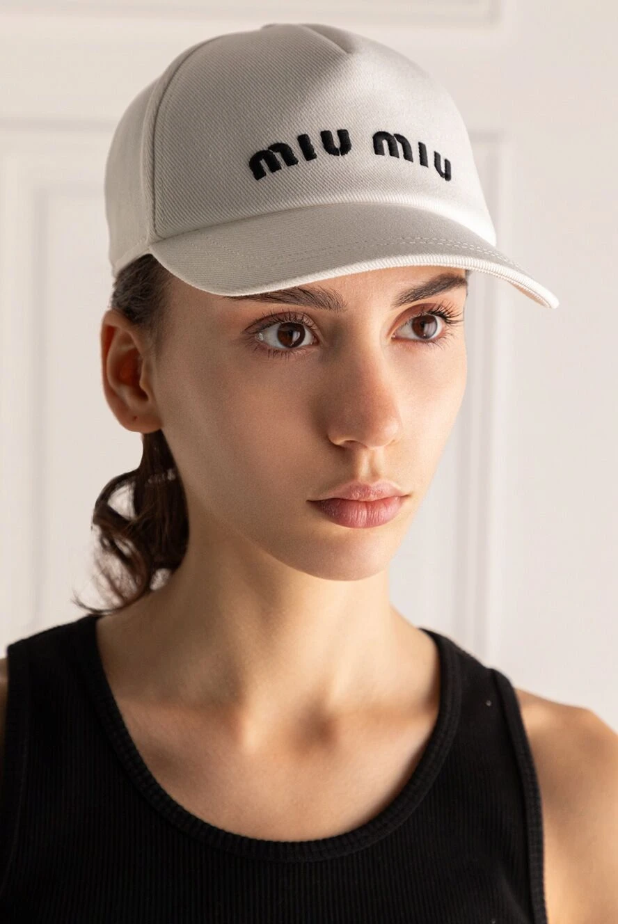 MIU MIU ホワイト キャップ S Miu Miu women's white cotton cap 175176 — Women cap | Domino