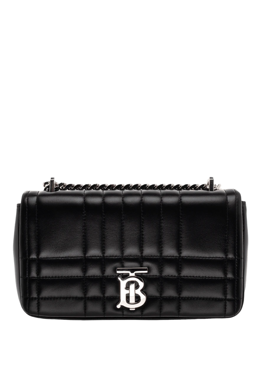 Burberry Black leather bag for women - decorative seams, metal logo. Fastener: magnetic button. 100% genuine leather. Size: 24*14*7 cm. Country of manufacture: Italy. Care: specialized cleaning - photo 1