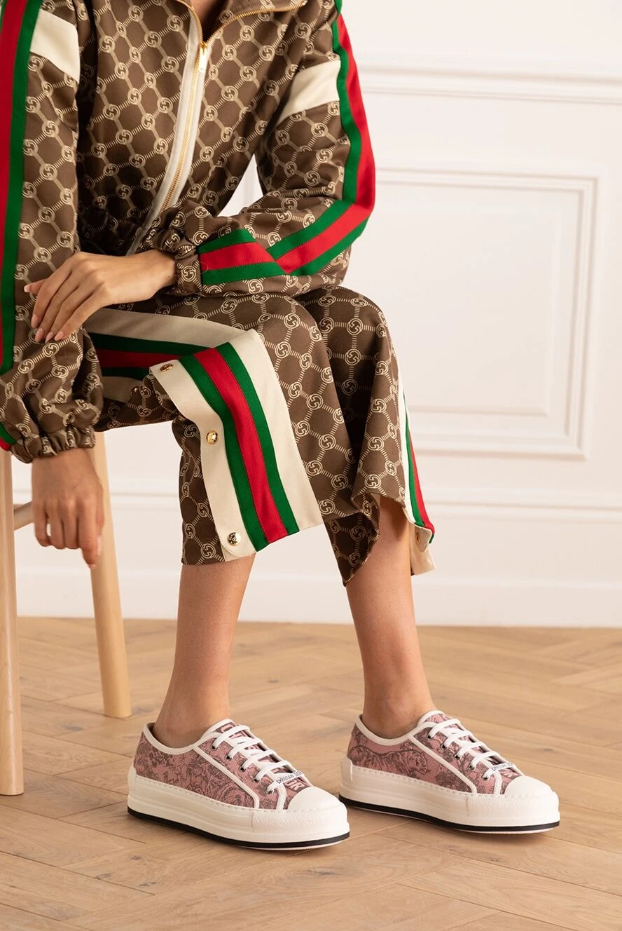 Dior кеди з текстилю та шкіри рожеві жіночі 175276 — Жіночі