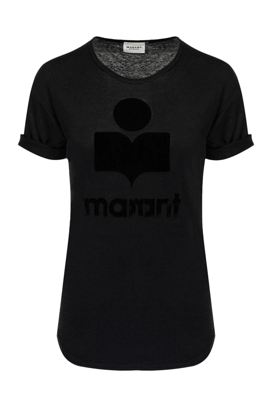 Isabel Marant Black linen T-shirt for women - logo print. 100% linen. Country of manufacture: Italy. Care: specialized cleaning - photo 1